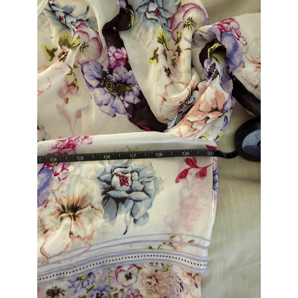 White House Black Market Sheer Floral Border Boho Blouse M Ruffle‎ Sleeve - Picture 6 of 6